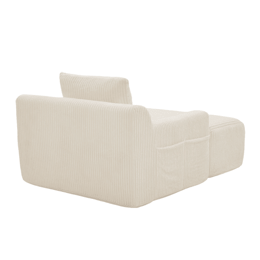 Poltrona relax grande - estofada em veludo, com apoio para os pés e bolsos laterais - bege
