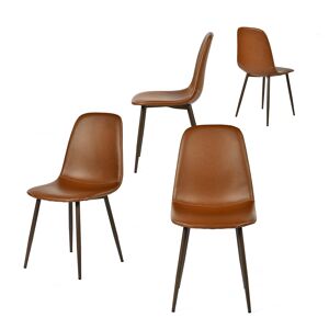 Conjunto 4 Cadeiras Jantar Estofadas PU Castanho Estilo Moderno Encosto Ergonómico Assento Acolchoado Pernas Metálicas Resistentes Fácil Limpeza Para Sala Jantar Cozinha