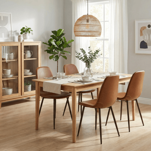 Conjunto 4 Cadeiras Jantar Estofadas PU Castanho Estilo Moderno Encosto Ergonómico Assento Acolchoado Pernas Metálicas Resistentes Fácil Limpeza Para Sala Jantar Cozinha
