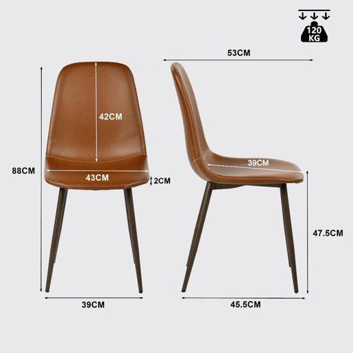 Conjunto 4 Cadeiras Jantar Estofadas PU Castanho Estilo Moderno Encosto Ergonómico Assento Acolchoado Pernas Metálicas Resistentes Fácil Limpeza Para Sala Jantar Cozinha