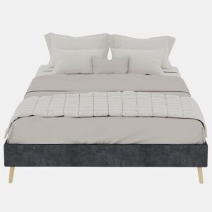 Cama moderna minimalista 140x200 - Base baixa, estilo moderno - Cinza