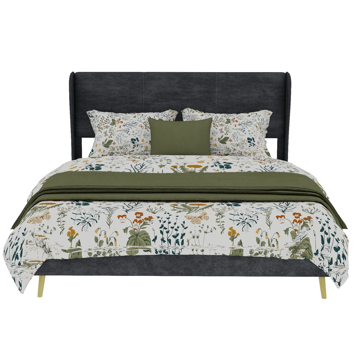 Cama tapizada 140x200 - cabecero suave, base baja sin almacenamiento - gris