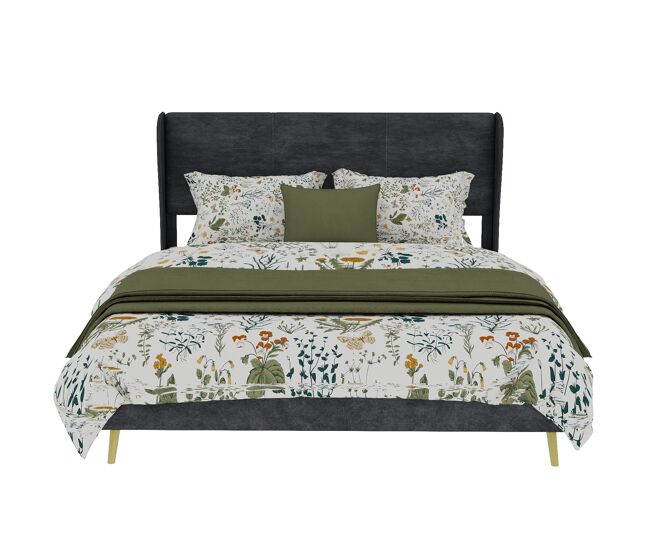 Cama tapizada 140x200 - cabecero suave, base baja sin almacenamiento - gris