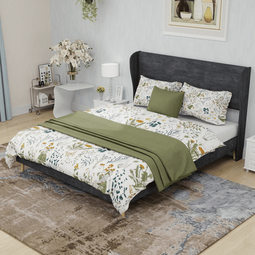 Cama estofada 140x200 - Cabeceira macia, base baixa sem arrumação - Cinza