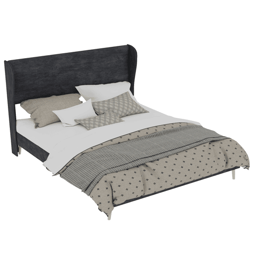 Cama estofada 160x200 - Minimalista com cabeceira suave, base baixa sem arrumação - Cinza