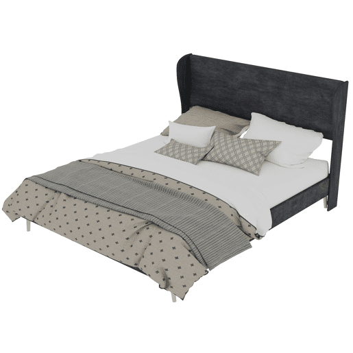 Cama estofada 160x200 - Minimalista com cabeceira suave, base baixa sem arrumação - Cinza