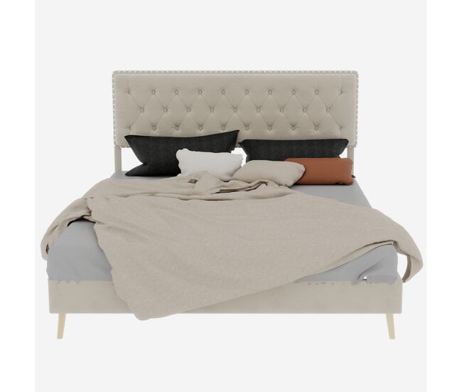 Cama moderna 140x200 - cabecero suave y cómodo, sin barra elevadora - beige