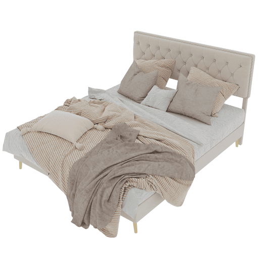 Cama moderna 140x200 - cabeceira macia e confortável, sem barra elevadora - bege