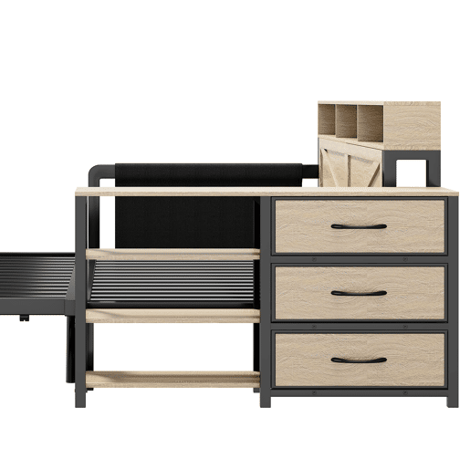 Sofá-cama metálico 90x200 cm - Cama extensível ajustável, armário, 3 gavetas, prateleiras, LED e USB - Preto
