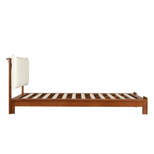 Cama individual 90x200 cm - encosto acolchoado, ripas robustas, pés largos - castanho escuro