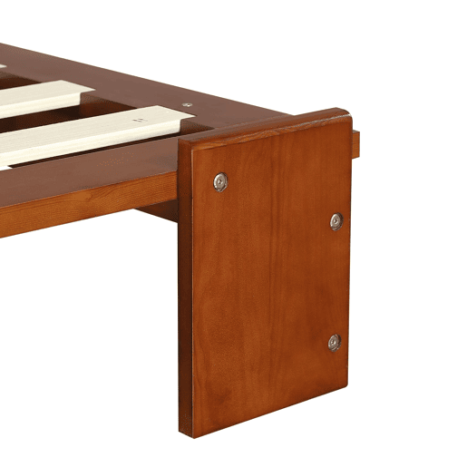 Cama individual 90x200 cm - encosto acolchoado, ripas robustas, pés largos - castanho escuro