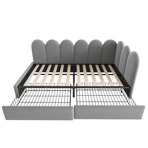 Cama individual 90x200 - com gavetas, estofada, sofá-cama, juvenil e adulto - Cinza