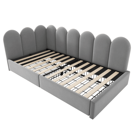 Cama individual 90x200 - com gavetas, estofada, sofá-cama, juvenil e adulto - Cinza