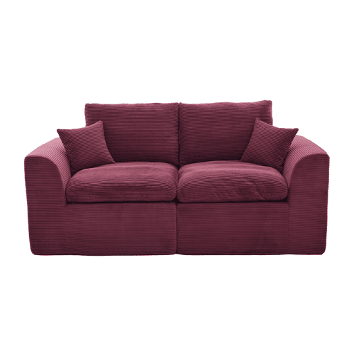 Sofá de tecido de 2 lugares - Minimalista, confortável com almofadas - Vermelho vinho