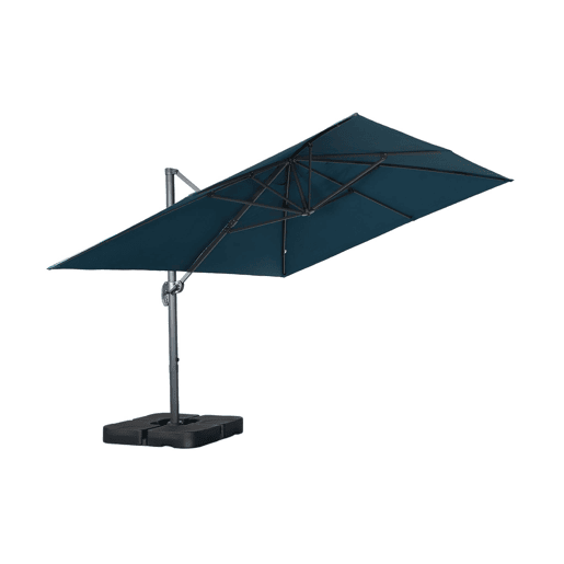 Guarda-sol retangular excêntrico, 3x4m + base com peso 50x50cm Azul esverdeado - 380x259x286 cm