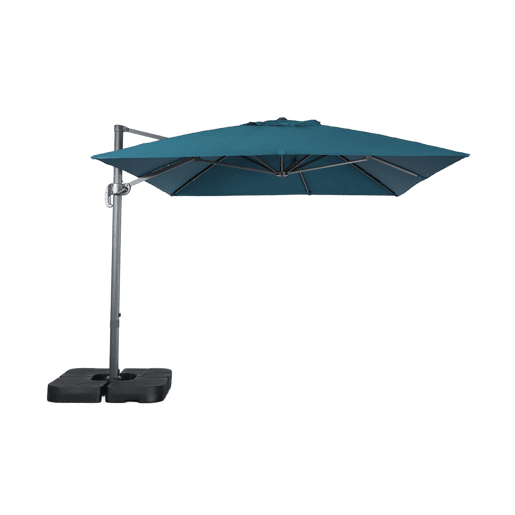 Guarda-sol retangular excêntrico, 3x4m + base com peso 50x50cm Azul esverdeado - 380x259x286 cm