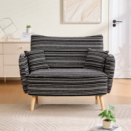 Sofá de 2 lugares - moderno, confortável, com apoios de braços e arrumação - Preto