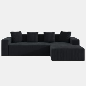 Sofá modular de 3 lugares - Cloud moderno com chaise longue, assentos profundos - Preto