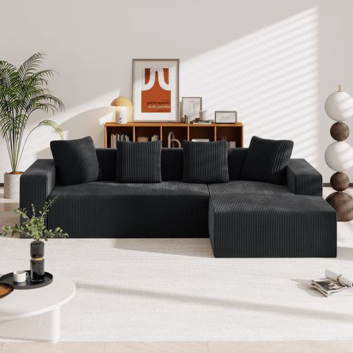 Sofá modular de 3 lugares - Cloud moderno com chaise longue, assentos profundos - Preto