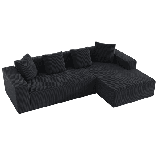 Sofá modular de 3 lugares - Cloud moderno com chaise longue, assentos profundos - Preto