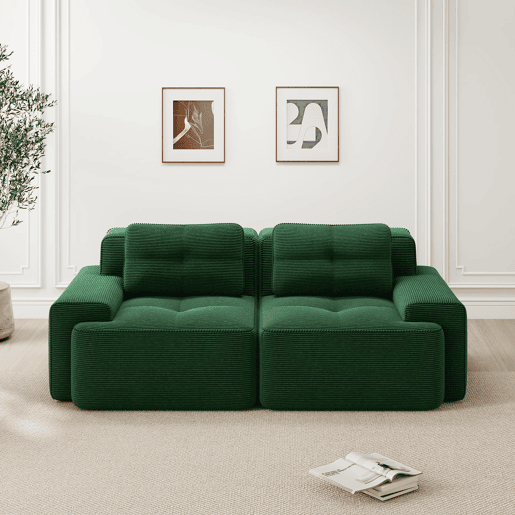 Sofá modular sem estrutura - 2 lugares, moderno, assento profundo, veludo cotelê, cama - Verde