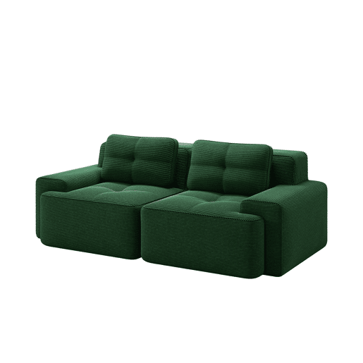 Sofá modular sem estrutura - 2 lugares, moderno, assento profundo, veludo cotelê, cama - Verde
