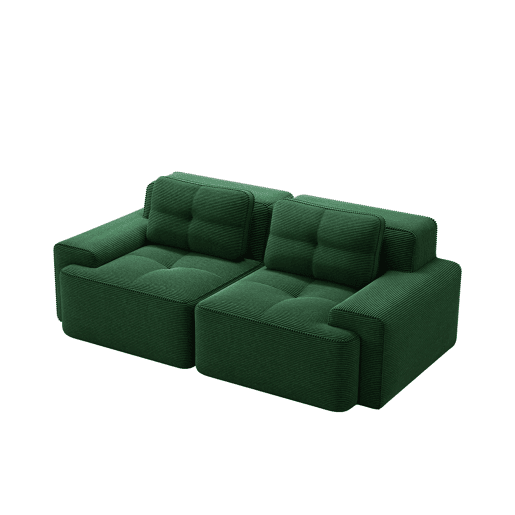 Sofá modular sem estrutura - 2 lugares, moderno, assento profundo, veludo cotelê, cama - Verde