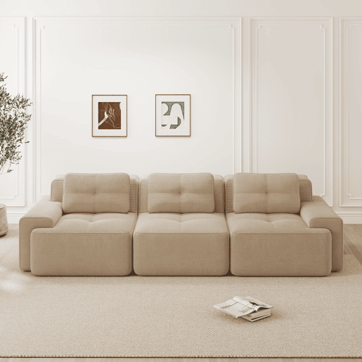 Sofá modular de 3 lugares - Modulares Cloud-Sofa de veludo cotelê, confortável e sem montagem - Bege