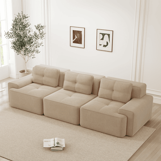 Sofá modular de 3 lugares - Modulares Cloud-Sofa de veludo cotelê, confortável e sem montagem - Bege