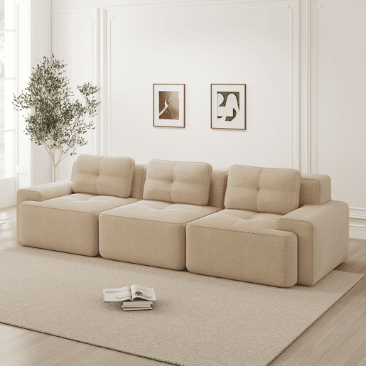 Sofá modular de 3 lugares - Modulares Cloud-Sofa de veludo cotelê, confortável e sem montagem - Bege