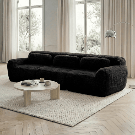 Sofá modular profundo de 3 lugares - plush premium sem montagem antiderrapante - preto