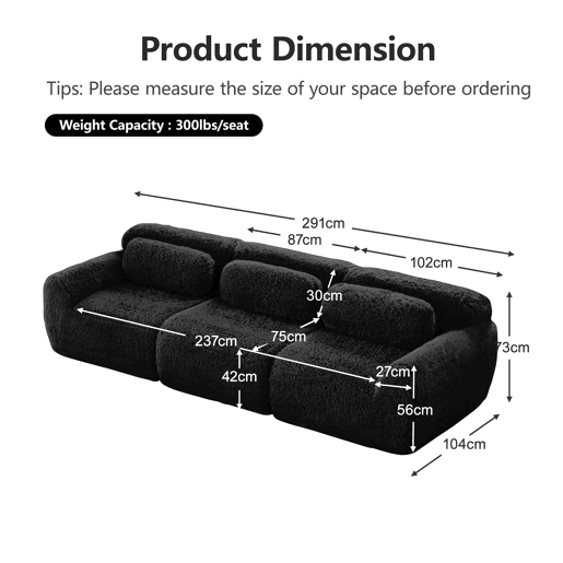 Sofá modular profundo de 3 lugares - plush premium sem montagem antiderrapante - preto