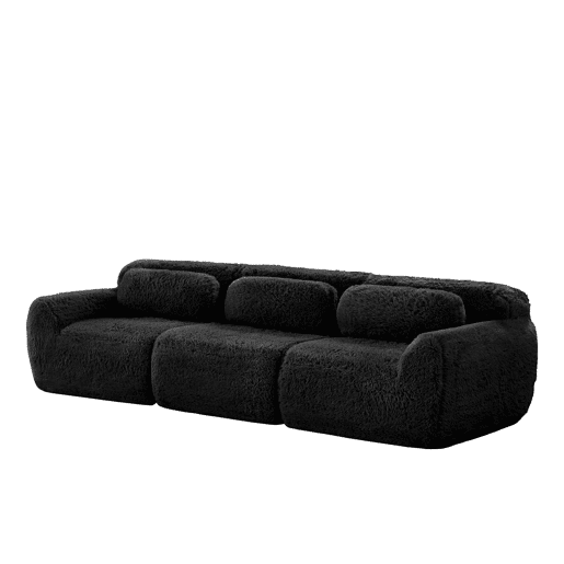 Sofá modular profundo de 3 lugares - plush premium sem montagem antiderrapante - preto