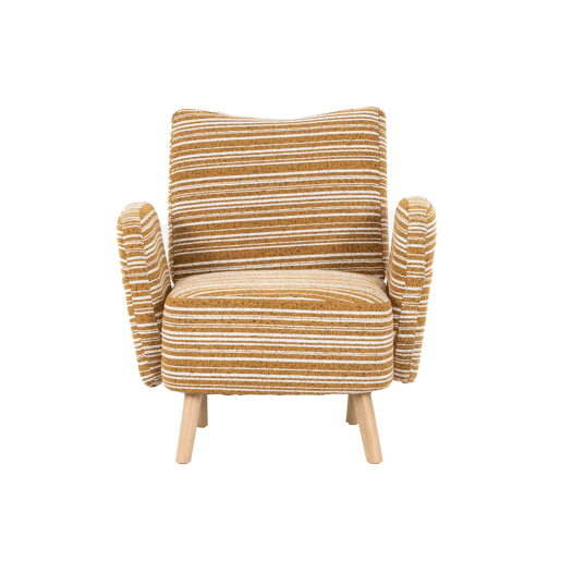 Poltrona individual 77x81 cm - Tecido com padrão de círculos, bolso lateral, pernas de madeira - Amarelo mostarda