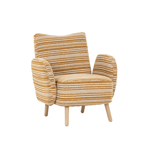 Poltrona individual 77x81 cm - Tecido com padrão de círculos, bolso lateral, pernas de madeira - Amarelo mostarda