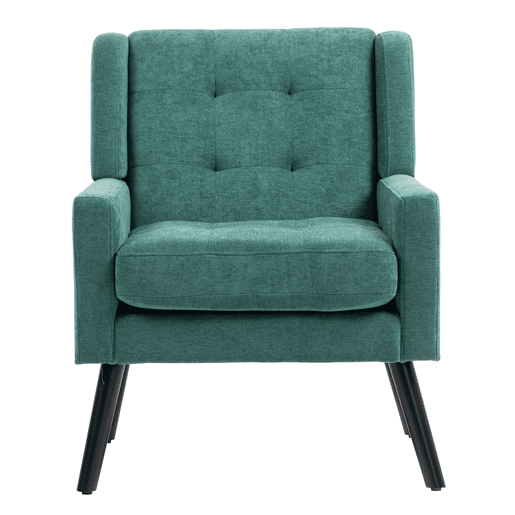 Poltrona estofada média - Estilo Mid-Century, almofada de alta densidade, pernas de madeira - Retro Green