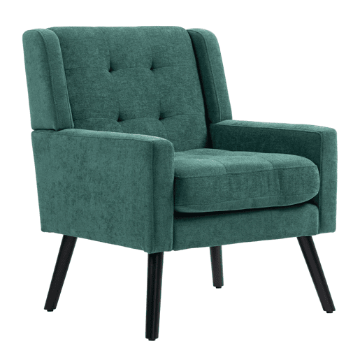 Poltrona estofada média - Estilo Mid-Century, almofada de alta densidade, pernas de madeira - Retro Green
