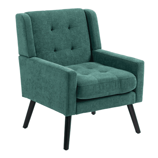 Poltrona estofada média - Estilo Mid-Century, almofada de alta densidade, pernas de madeira - Retro Green