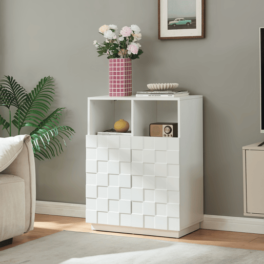Cómoda alta Bopibobro com 2 portas 6 compartimentos 86x64x36 cm Branco en.casa