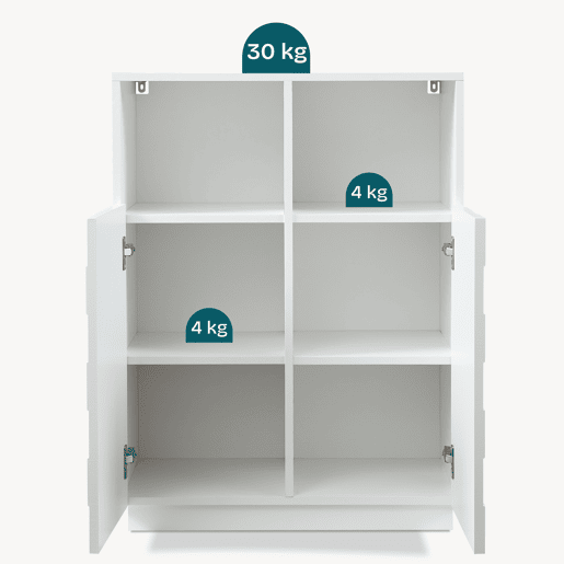Cómoda alta Bopibobro com 2 portas 6 compartimentos 86x64x36 cm Branco en.casa