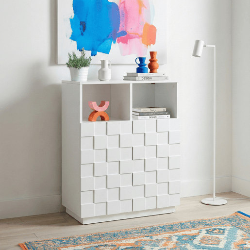 Cómoda alta Bopibobro com 2 portas 6 compartimentos 86x64x36 cm Branco en.casa