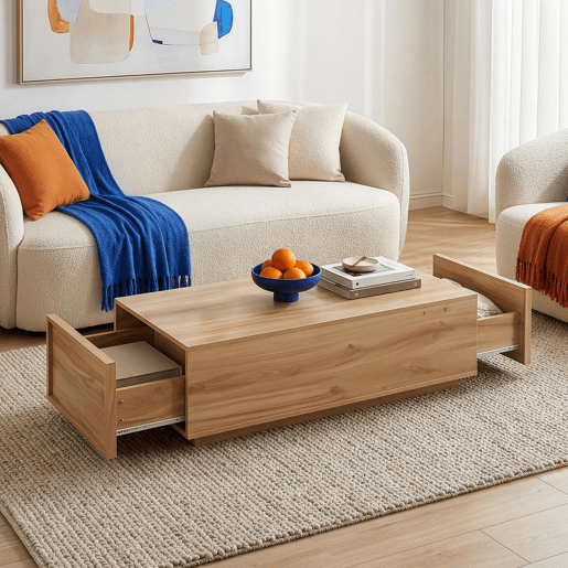 Mesa de centro Turur 2 gavetas MDF 104x50x40 cm aspeto carvalho en.casa