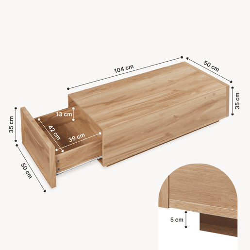 Mesa de centro Turur 2 gavetas MDF 104x50x40 cm aspeto carvalho en.casa