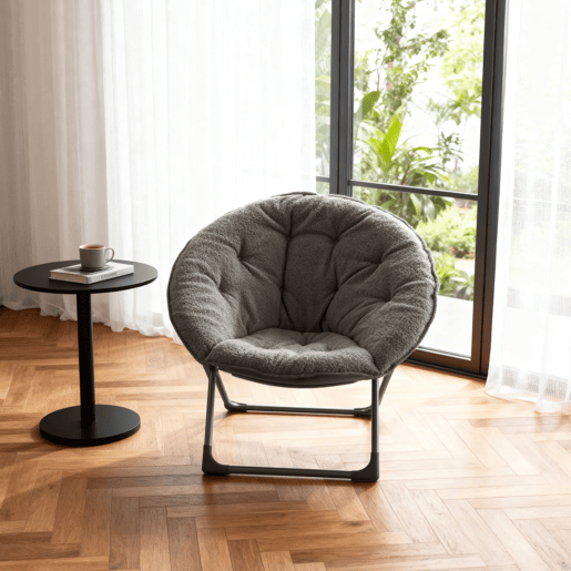 Cadeira dobrável 80 cm - Macia, portátil, para quarto e exteriores - Cinza