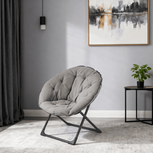 Cadeira dobrável 80 cm - Macia, portátil, para quarto e exteriores - Cinza