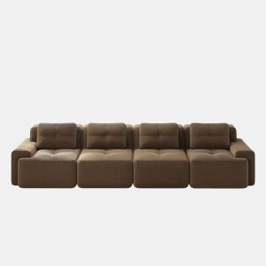 Sofá modular de 4 lugares - Estofamento confortável, assento profundo, antiderrapante - Castanho