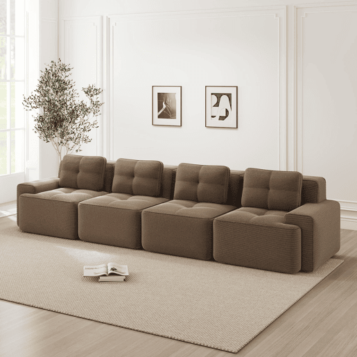 Sofá modular de 4 lugares - Estofamento confortável, assento profundo, antiderrapante - Castanho
