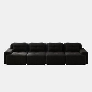 Sofá modular Boneless 4 lugares - profundo e confortável, veludo cotelê - preto