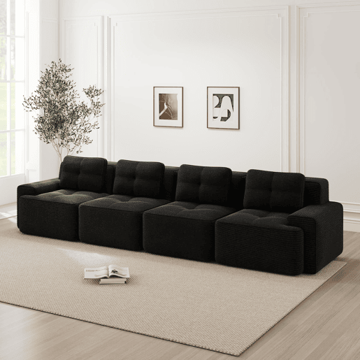 Sofá modular Boneless 4 lugares - profundo e confortável, veludo cotelê - preto