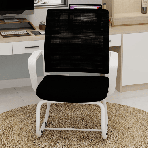 Cadeira de escritório moderna minimalista - Estrutura metálica, assento confortável - PretoBranco